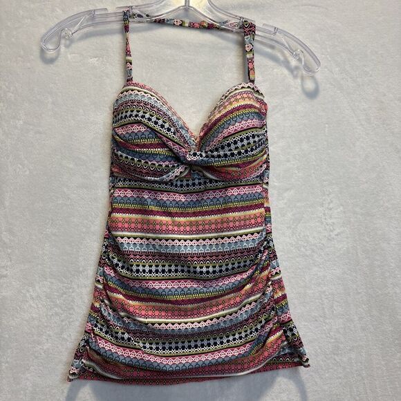 Anne Cole Other - Anne Cole Twist Front Geometric Stripe Swim Bandeau Tankini Top Small Beach Pool